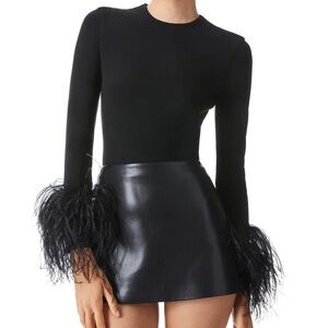 Alice + Olivia Black Delaina Sheer Long Sleeve Top